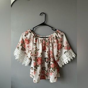 White with pink flower blouse